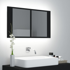 Fekete akril LED-es tükrös fürdőszobaszekrény 80x12x45 cm fürdőszoba bútor