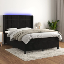  fekete bársony rugós és LED-es ágy matraccal 140x190 cm ágy és ágykellék