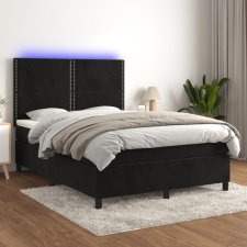  fekete bársony rugós és LED-es ágy matraccal 140x200 cm ágy és ágykellék