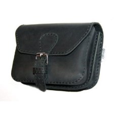  Fekete bőr övtáska, dupla fakkos, csatos, fekvő ajándéktárgy