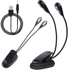 Fekete dupla karos, USB/elemes LED csíptetős asztali lámpa, 30 cm világítás