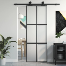  fekete edzett üveg és alumínium tolóajtó 76 x 205 cm építőanyag