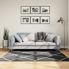 Fekete és krém hosszú szálú bozontos modern szőnyeg 160 x 160cm lakástextília