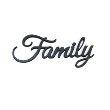  Fekete 'Family' felirat, HDF. Mérete: 10x4 cm dekorációs kellék