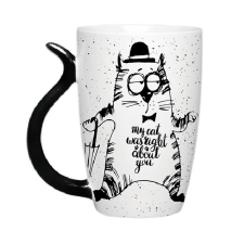 FEKETE-FEHÉR Cicás Porcelán bögre 38 cl, 1db, esernyős_cica bögrék, csészék
