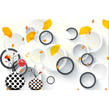  Fekete-fehér levelek és körök matrica tapéta, 350 x 200 cm tapéta, díszléc és más dekoráció