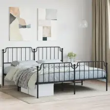  Fekete fém ágykeret fej- és lábtámlával 183 x 213 cm ágy és ágykellék