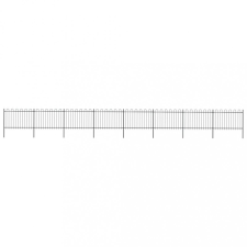  Fekete hajlított tetejű acélkerítés 13,6 x 1,2 m kerti dekoráció