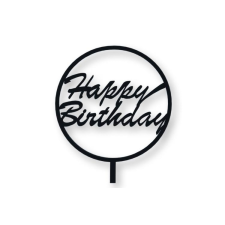 Fekete kerek Happy Birthday feliratos tortadísz sziluett sütés és főzés