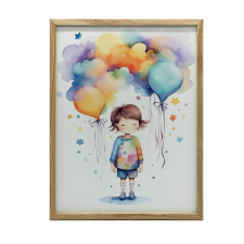  FEKETE KERETES FALI PLAKÁT LÁNY Léggömbökkel 70x100 CM grafika, keretezett kép