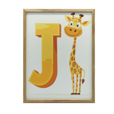 FEKETE KERETES FALI PLAKÁT MOSOLYOS ZSIRÁF BETŰ J 30X40 CM grafika, keretezett kép