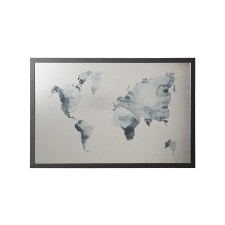  Fekete keretes világtérkép üzenőtábla, mágneses, ezüst 60x40 cm, Victoria térkép