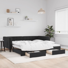  fekete kihúzható bársony heverő fiókkal 90 x 190 cm ágy és ágykellék