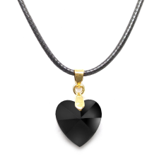  Fekete kristály szív medál fekete bőr lánccal nyaklánc