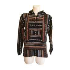  Fekete mintás bohém női pulóver (méret: S)