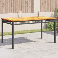 fekete polyrattan és akácfa kerti asztal 140 x 80 x 75 cm kerti bútor