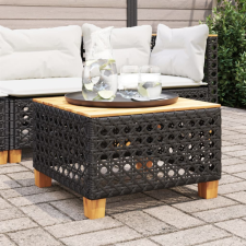  Fekete polyrattan és akácfa kerti asztal 55 x 55 x 36 cm kerti bútor