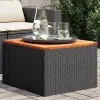  Fekete polyrattan és akácfa kerti asztal 55 x 55 x 37 cm