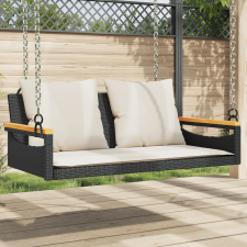 fekete polyrattan hintapad párnákkal 109 x 62 x 40 cm kerti bútor
