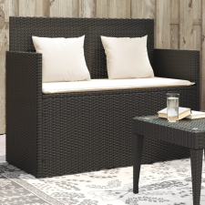  fekete polyrattan kerti pad párnával kerti bútor