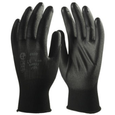  FEKETE PRECÍZIÓS POLIÉSZTER KESZTYŰ, PU MÁRTOTT TENYÉRREL (7)