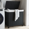  Fekete rattan szennyeskosár kerekekkel 60x35x60,5 cm