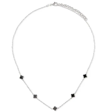  Fekete S925 Ezüst Nyaklánc Lóhere Medállal - 45cm nyaklánc