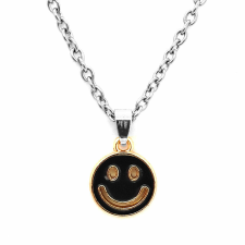 Fekete smiley gyerek nyaklánc medállal, ezüst színű nyaklánc
