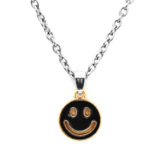 Fekete smiley medál ezüst színű lánccal nyaklánc