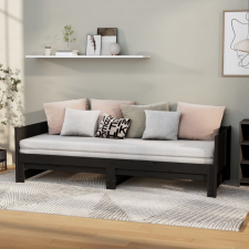 fekete tömör fenyőfa kihúzható kanapéágy 2x(80x200) cm ágy és ágykellék