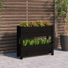  Fekete tömör fenyőfa növénytartó 77x25x66 cm kerti tárolás