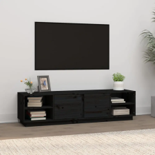  fekete tömör fenyőfa TV-szekrény 156 x 40 x 40 cm bútor