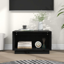Fekete tömör fenyőfa TV-szekrény 60x35x35 cm bútor