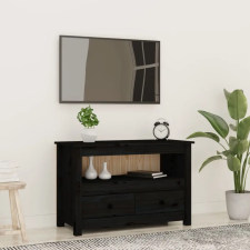  Fekete tömör fenyőfa TV-szekrény 79 x 35 x 52 cm bútor