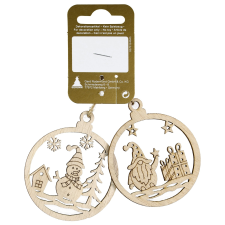  Felakasztható karácsonyi gömbök 2 db-os csomag fából natúr 6 cm átmérő karácsonyfadísz