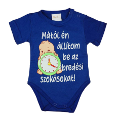 Feliratos rövid ujjú kisfiú baba body kék kombidressz, body