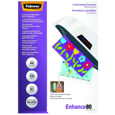FELLOWES Lamináló fólia, A4, 80 mikron, fényes, öntapadó, 100 db, FELLOWES lamináló fólia