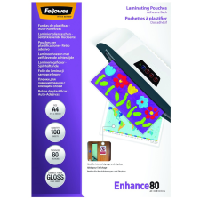 FELLOWES Lamináló fólia, A4, 80 mikron, fényes, öntapadó hátlappal, 100 db/doboz, Fellowes® lamináló fólia