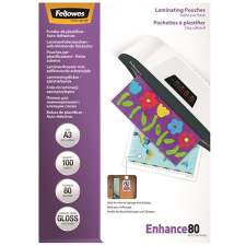 FELLOWES Meleglamináló fólia, 80 mikron, A3, fényes, öntapadó, 100 db, FELLOWES lamináló fólia