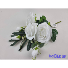 Féloldalas 7 ágú rózsa-rózsabimbó csokor 38cm - Fehér dekorációs kellék