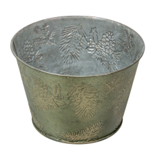  Fém kaspó nyomott levél mintás zöld D15cm M10cm dekorációs kellék