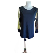  Fényes ujjú elegáns fekete női blúz (méret: XXL) blúz