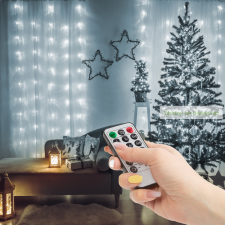 Fényfüggöny, 100 db hidegfehér, microLED-del, távirányítós karácsonyi ablakdekoráció