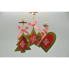  Fenyőfadísz akasztós fa 29cm barna-piros-zöld karácsonyi dekoráció