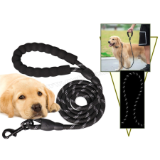  Fényvisszaverő kutyapóráz 120 cm fekete M19360F nyakörv, póráz, hám kutyáknak