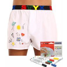  Férfi bő szárú boxeralsók Styx sportos gumipánt fehér + textil jelzések (BF1061) M