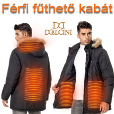  FÉRFI VÍZÁLLÓ FŰTHETŐ KAPUCNIS KABÁT 9 SZÉNSZÁLAS FŰTŐELEMMEL L méret