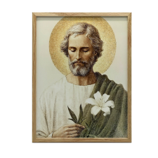 FESTMÉNY VÁSZONRA SZENT JÓZSEF LILIOMOS ARANY KERETBEN 70X100 CM grafika, keretezett kép