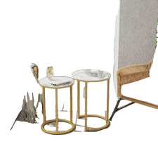  Fészkelő oldalsó asztalok, szinterelt kő teteje, fém alap, Arany bútor