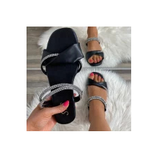 FF Lux Shoes Ébensikk - fekete, strasszos pántos papucs  Méret: 37 női papucs